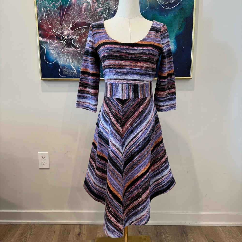 Maeve Anthropologie Kebren Knit Fit Flare Dress Purple Small Pockets EUC